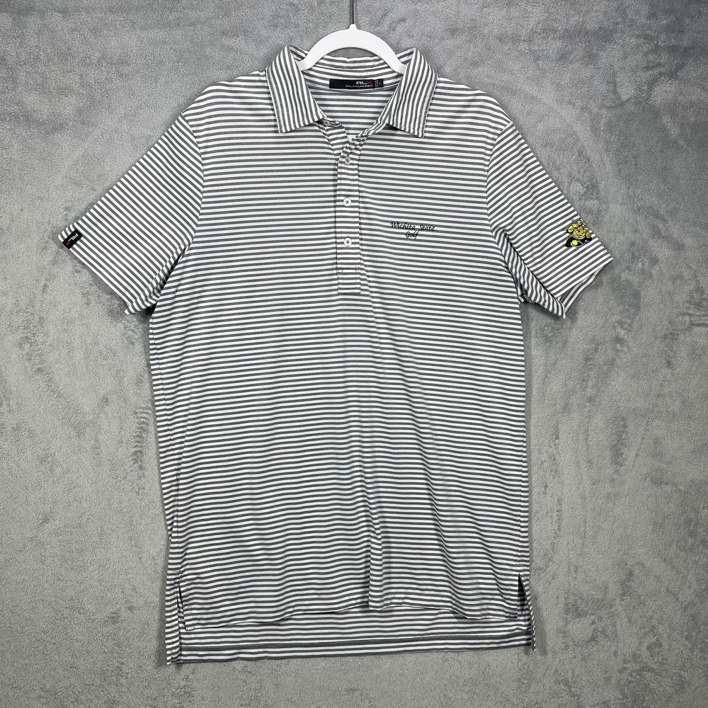 RLX Ralph Lauren Polo Mens Large Gray White Striped Wichita State Golf WuShock